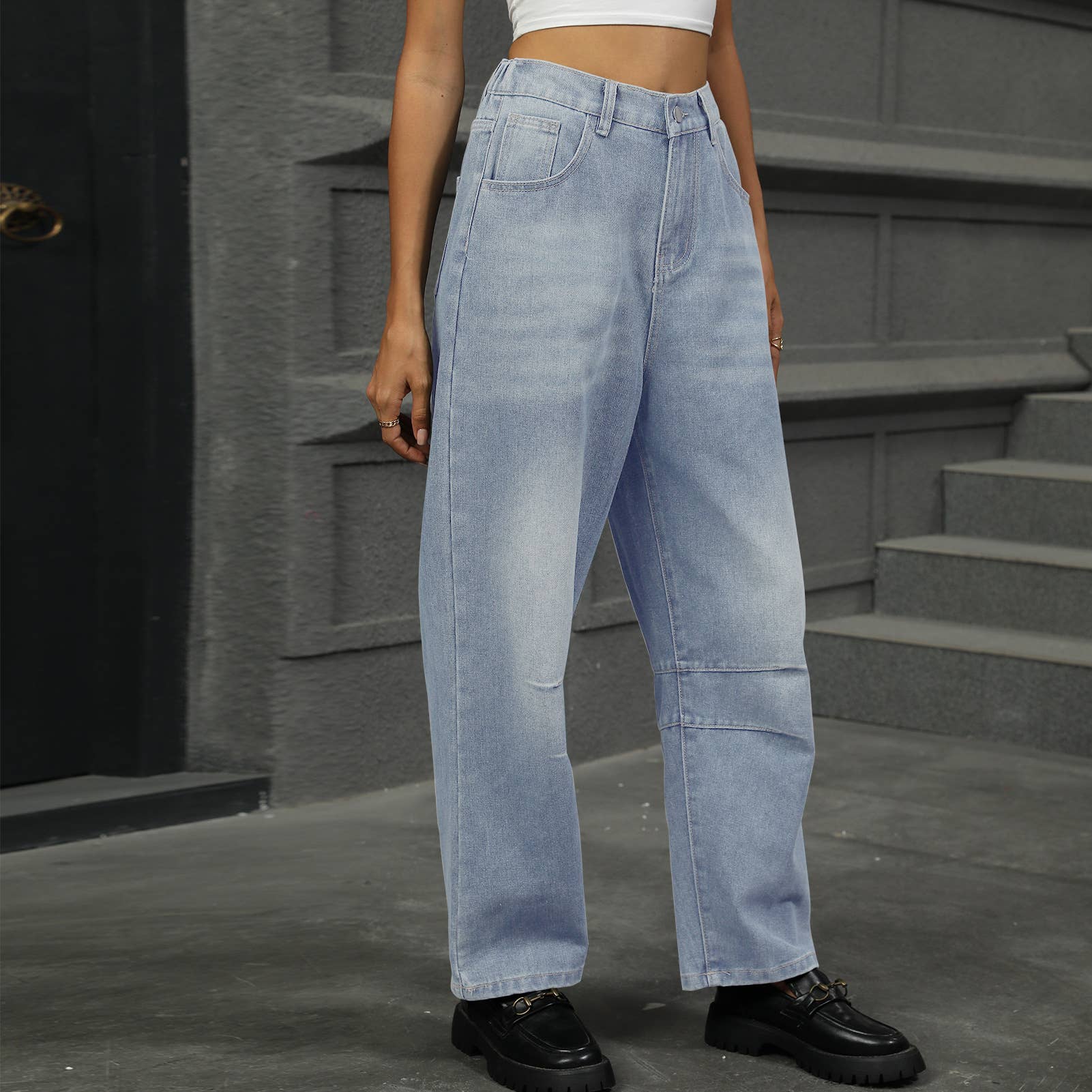 Washed Loose Nine-Inch Harlen Jeans