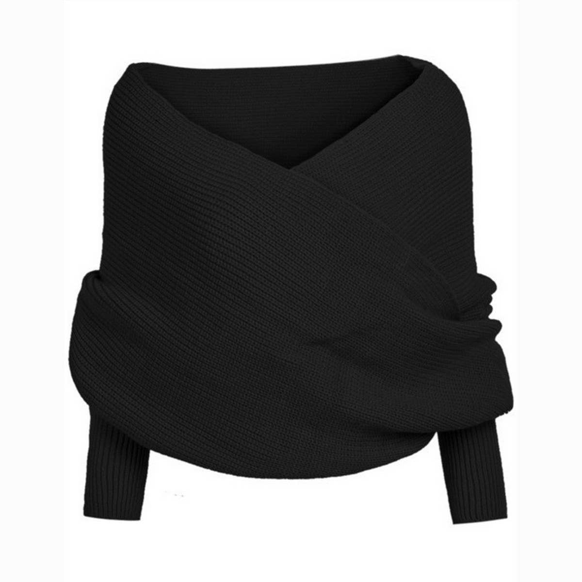 Cwasc1794_Elongated Solid Color Knitted Scarf With Sleeves