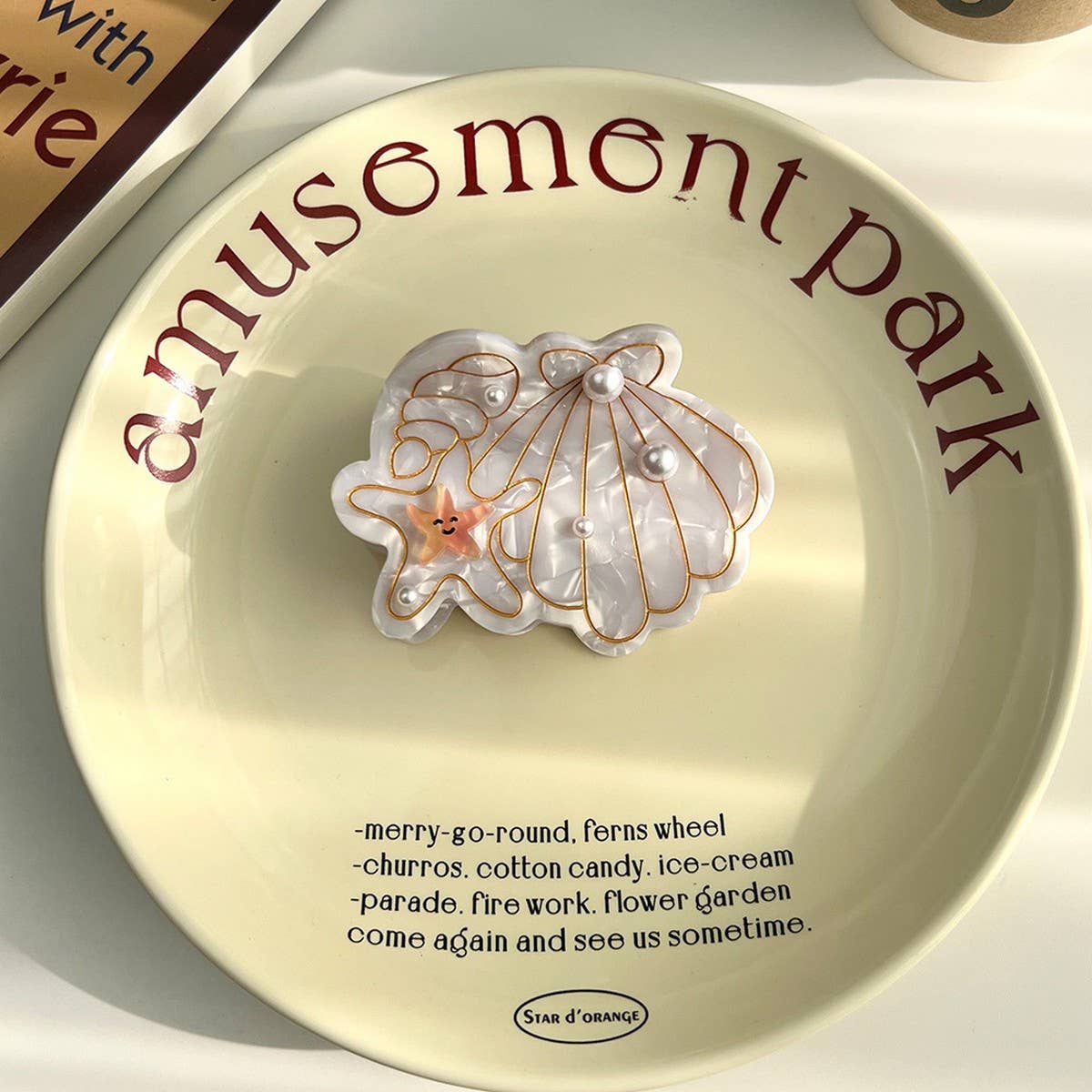 OCEAN SHELL STARFISH HAIR CLAW PEARL SHARK CLIP_CWAHA5898