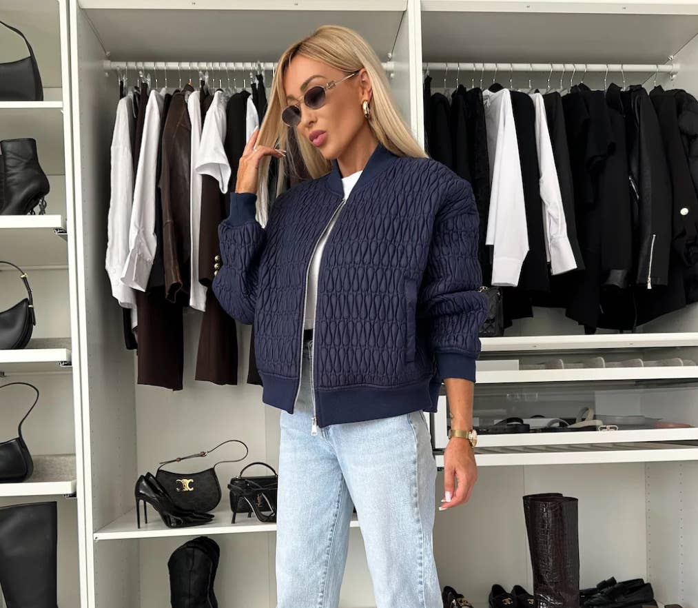 Solid Color Short Zipper Jacket Quilted Jacket