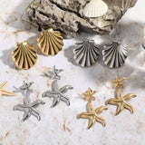 DESIGN STAINLESS STEEL SHELL STARFISH EARRINGS_CWMM5730