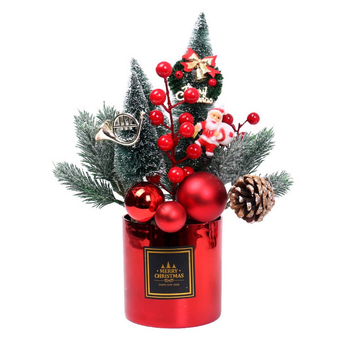Mini Desktop Christmas Tree With Floral Pot_Cwmm9977