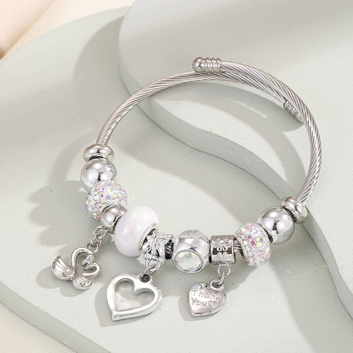 DIY HEART CHARM SILVER JINGLE BRACELET_CWMM8623