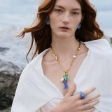 Vintage Blue Fish Stud Earrings Gold Plated