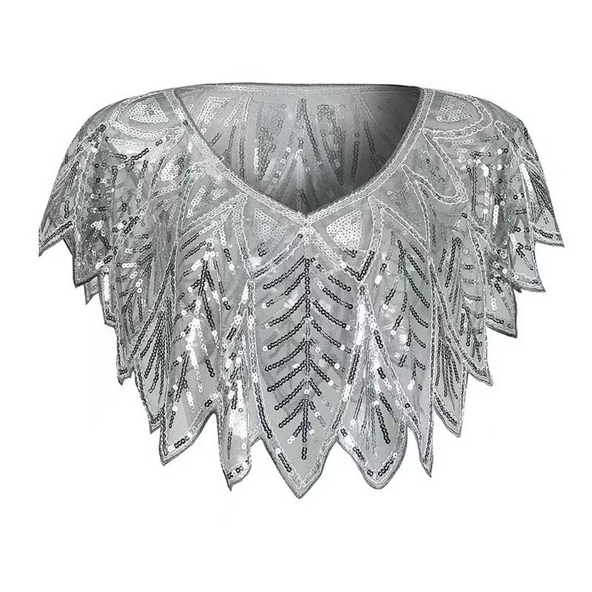 BEADED SEQUIN CAPELET VINTAGE EVENING WRAP_CWMM8957