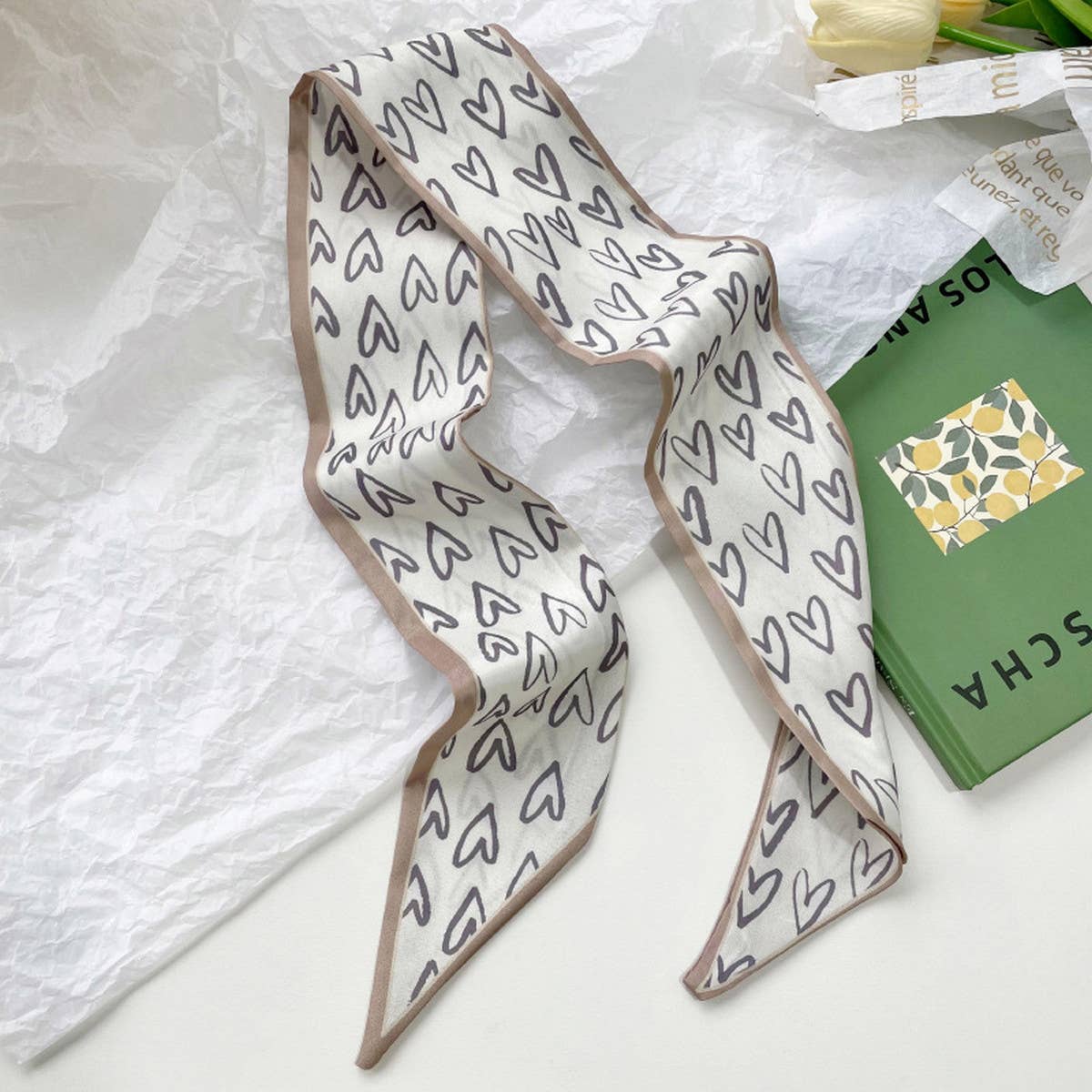 NEUTRAL LONG TWILLY SCARF HAIR TIE NECK RIBBON_CWASC0715