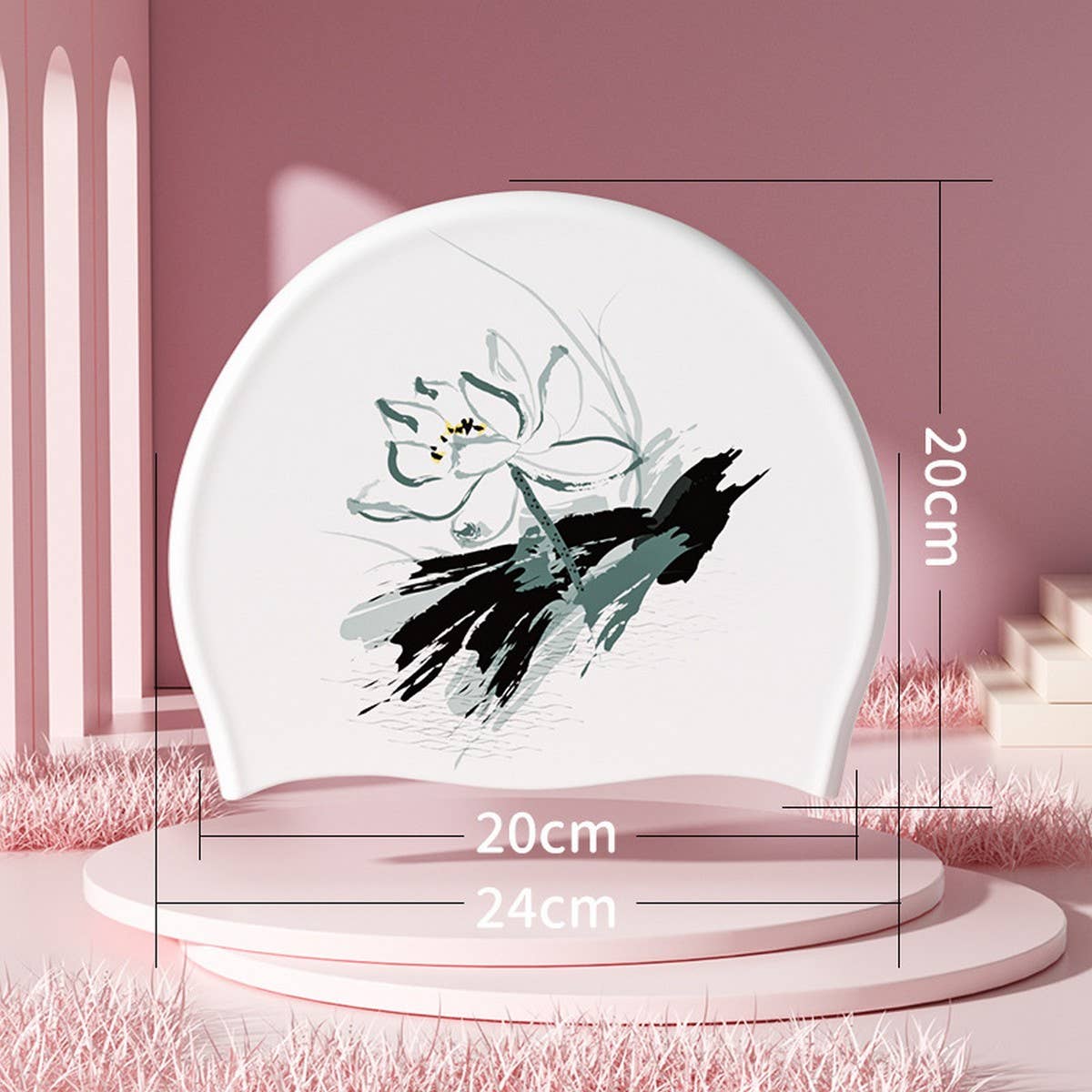 PRINTED SILICONE SWIM CAP FOR WOMEN WITH ANTI SLIP_CWMM6707