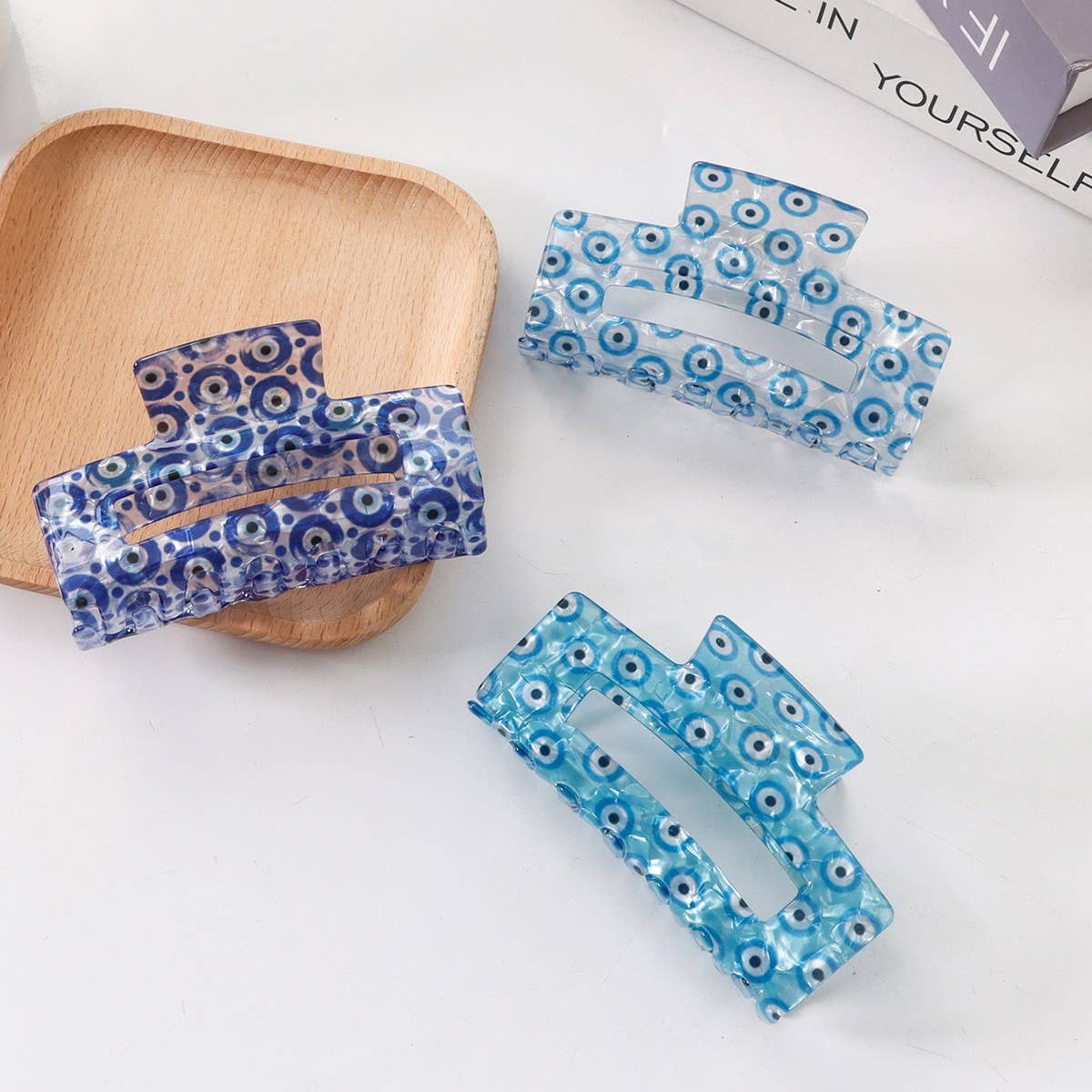 Cwaha1612_Rectangular Print Blue Series Hair Claw Clip