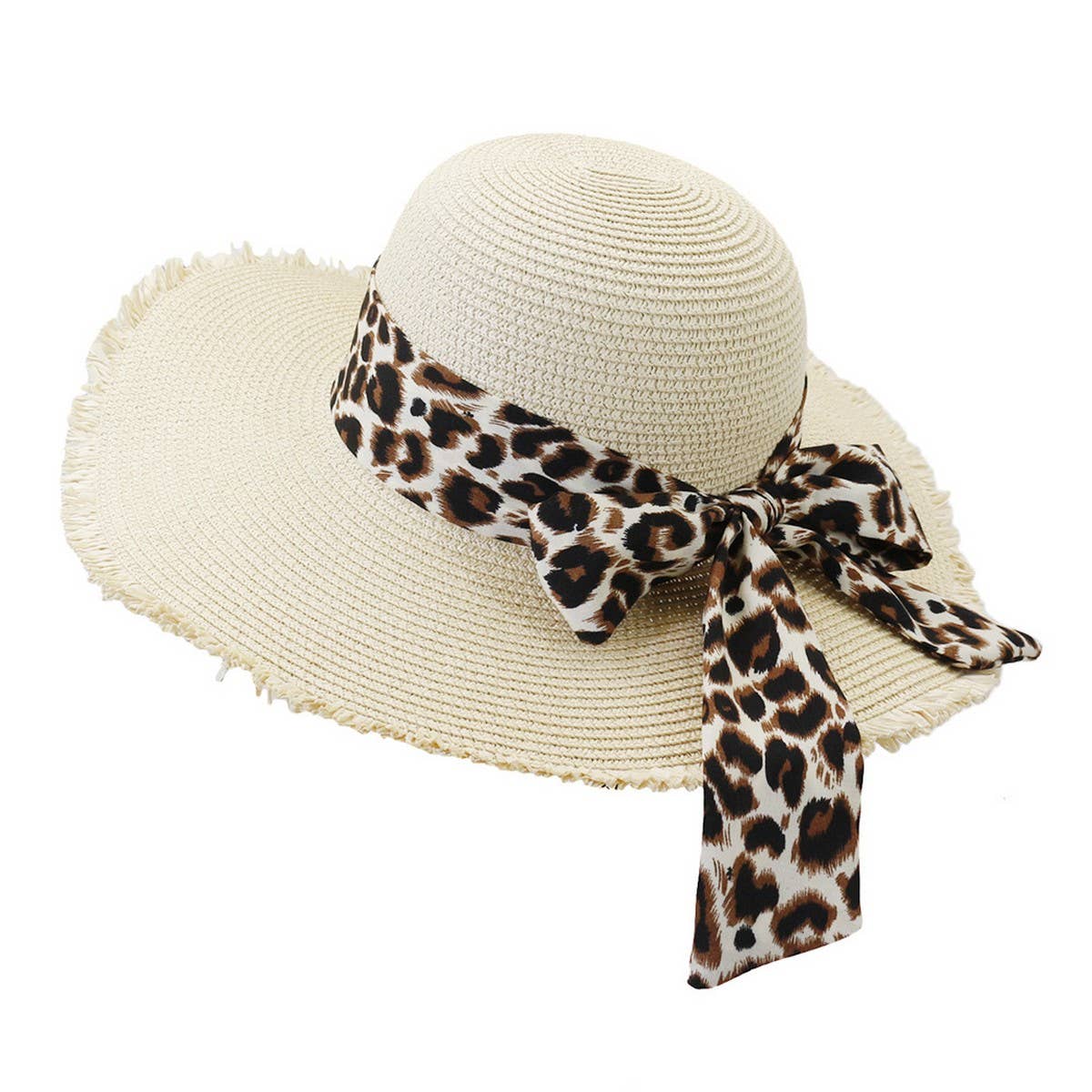 LEOPARD PRINT ROUND TOP STRAW HAT_CWAH1244