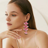 CRYSTAL FLOWER TASSEL EARRINGS ELEGANT LONG DROPS_CWMM6170