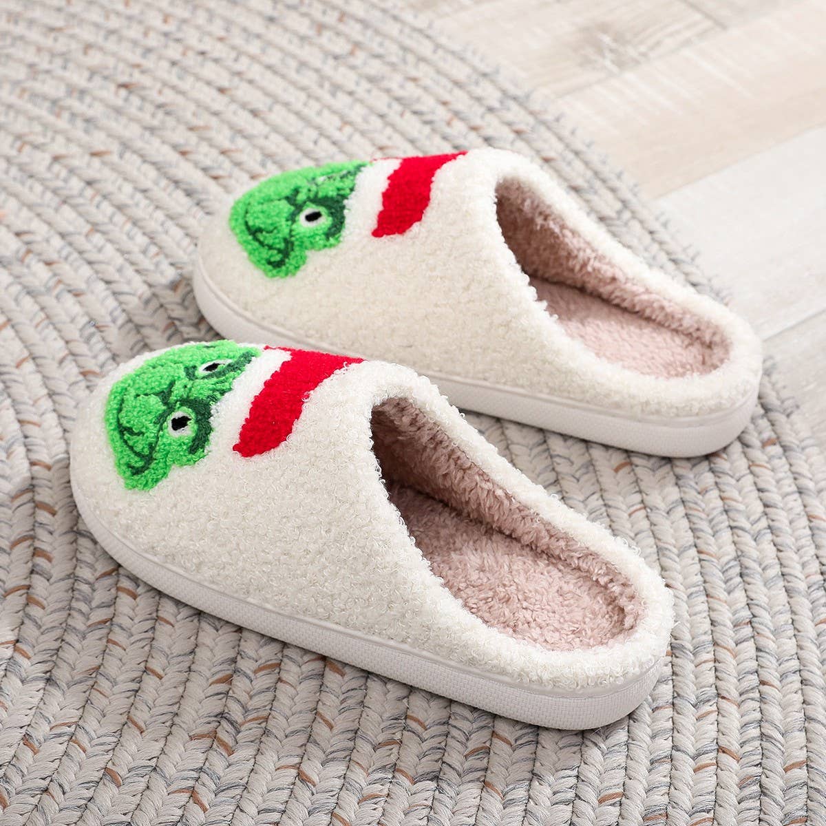 Winter Home Grinch Pattern Cotton Slippers