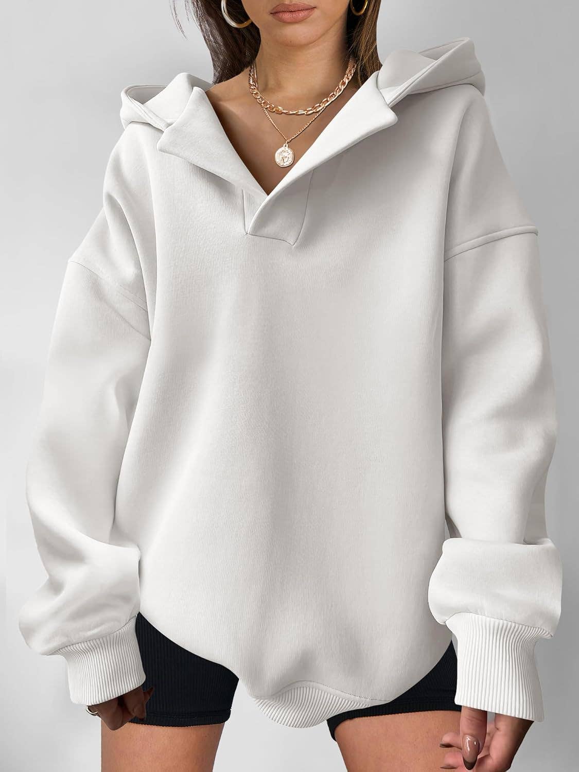 Solid Color Long Sleeve Loose Hooded Sweatshirt