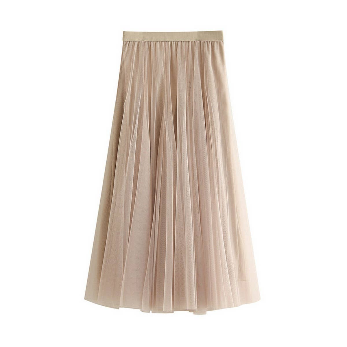HIGH WAIST TULLE A LINE PLEATED MIDI SKIRT_CWBMS0378