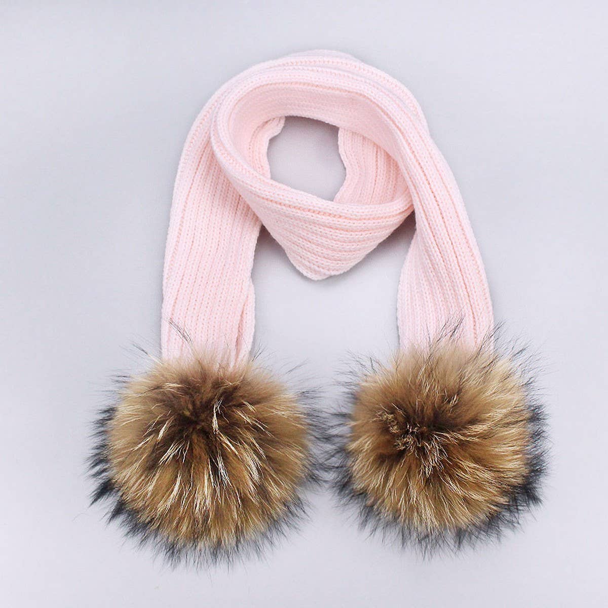 Winter Knit Scarf With Real Raccoon Fur Pom_Cwasc03494