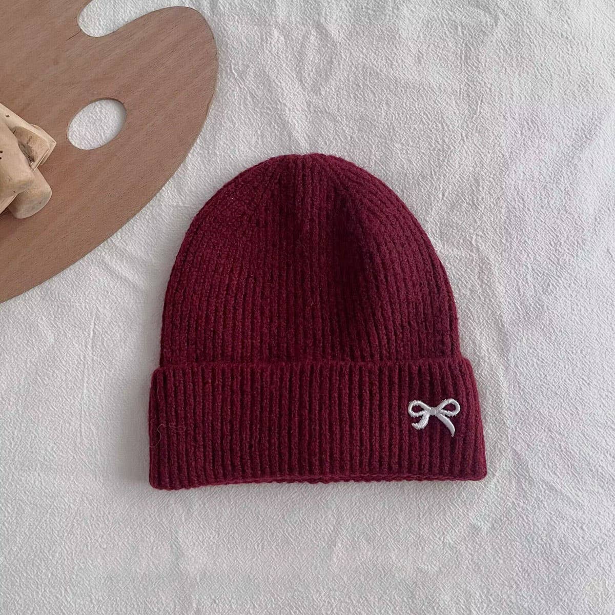 CHILDRENS WARM KNITTED HAT WITH BOW EMBROIDERY_CWAH2926