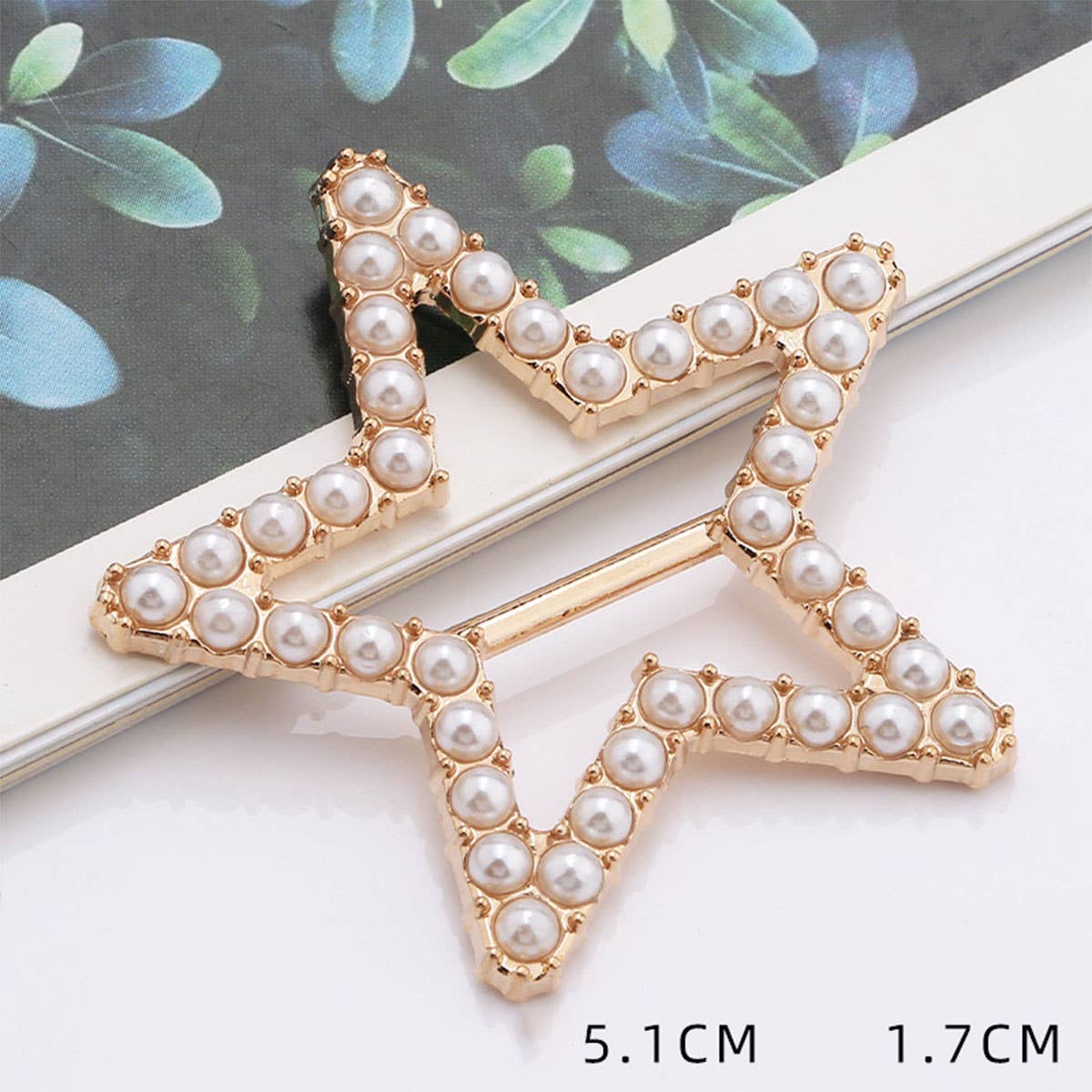 FIVE POINTED STAR PEARL INLAID SILK SCARF RING_CWMM2118