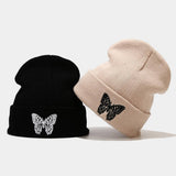 BUTTERFLY EMBROIDERY ALL MATCH WARM KNITTED HAT_CWAH2132