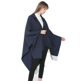 SOLID COLOR FRINGED HOODED BLANKET SHAWL CLOAK_CWASC0314