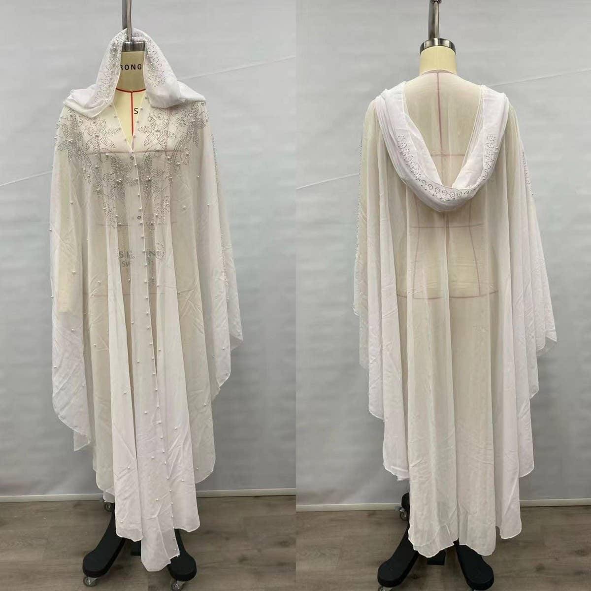 AFRICAN BEADED LONG ROBE MUSLIM CAPE HOODED DRESS_CWMM6138