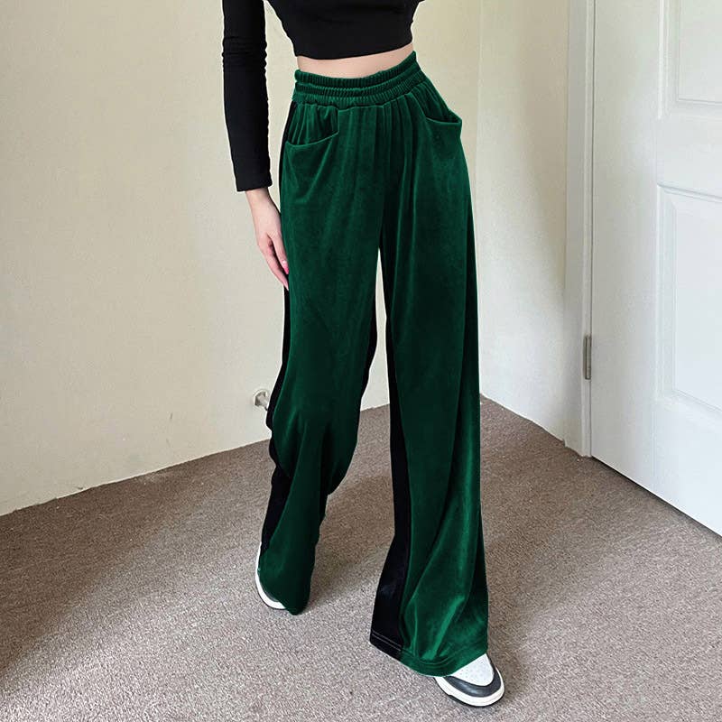 Suede Waist Waist Full Vertical Patchwork Pants
