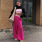 Solid Color Low-Rise Lantern Wide-Leg Pants