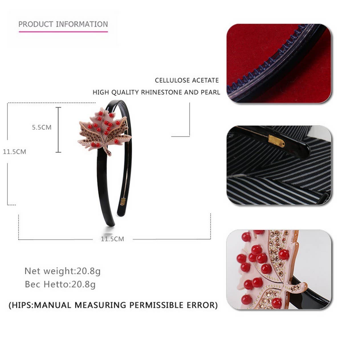 PEARL HEADBAND MAPLE LEAF DIAMOND HEADBAND_CWAHA4377