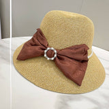 FASHIONABLE PEARL BUTTON BOW SUN HAT_CWAH3595