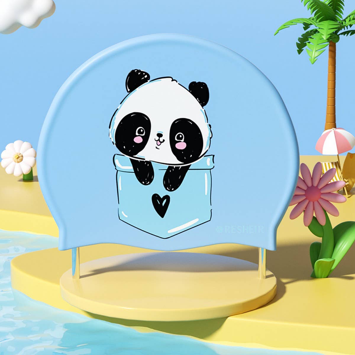 GIRLS SILICONE SWIM CAP CUTE CARTOON EAR COVER_CWMM6786