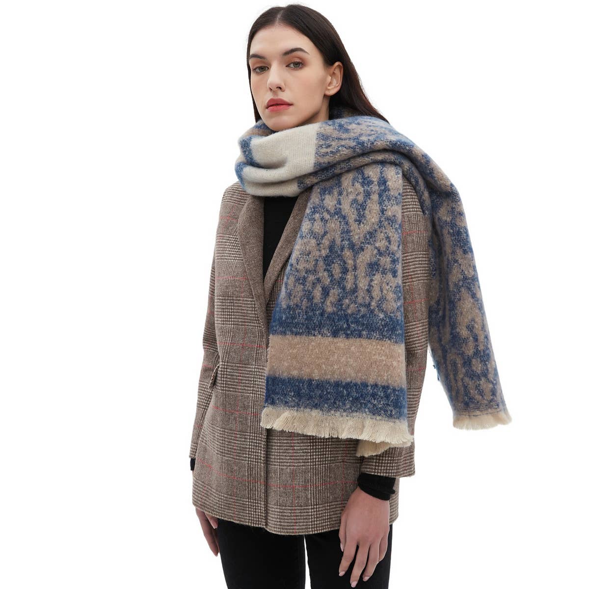 LEOPARD JACQUARD SCARF UNISEX WINTER KNIT WRAP_CWASC0860