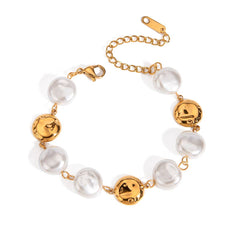 Vintage Glass Pearl Bracelet In Titanium Steel