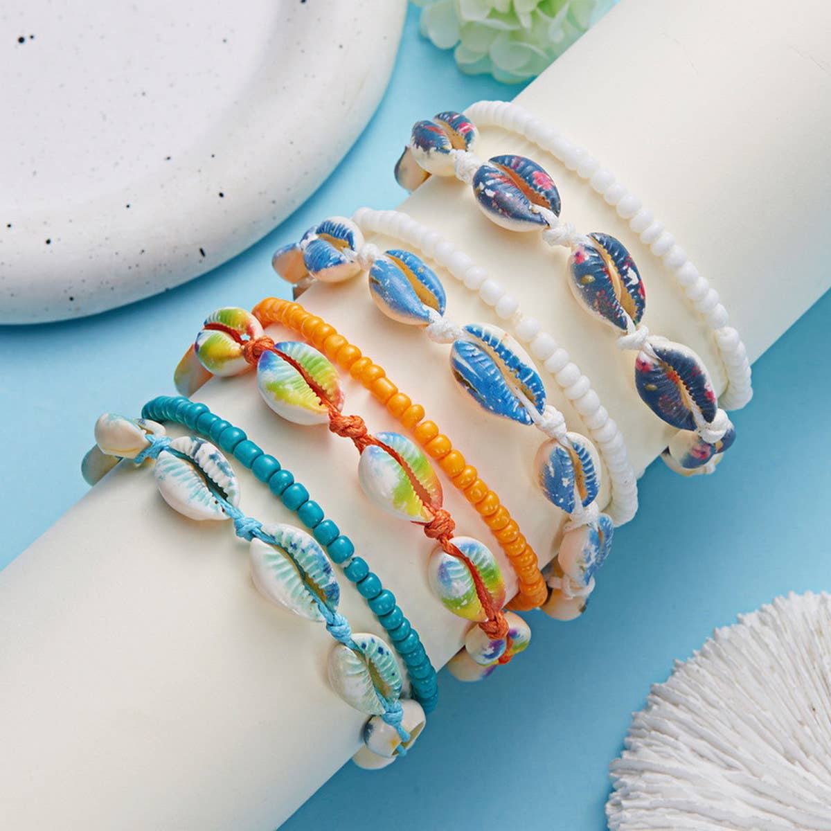 HAND WOVEN BEACH COLORED SHELL RICE BEAD BRACELET_CWAJE2426