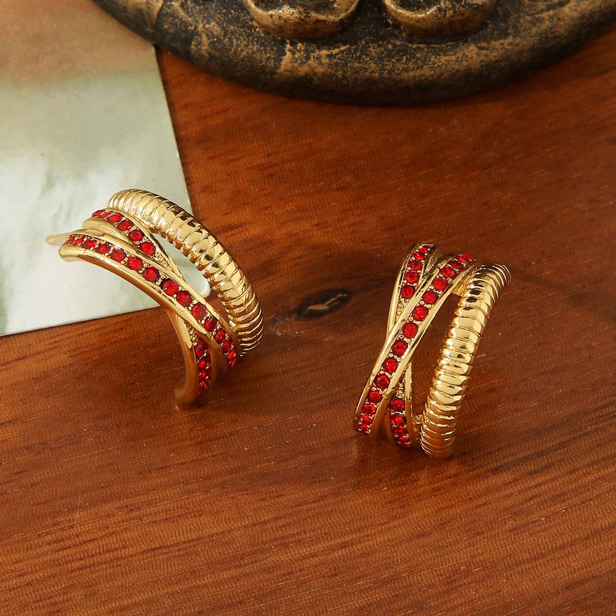 Titanium Steel Gold-Plated Inlaid Zircon Earrings_Cwmm3597