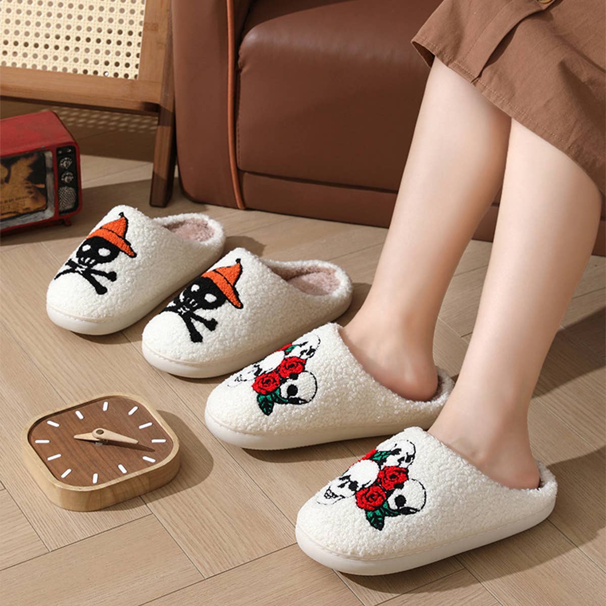 HALLOWEEN CARTOON SKULL PATTERN COTTON SLIPPERS_CWSHS0850