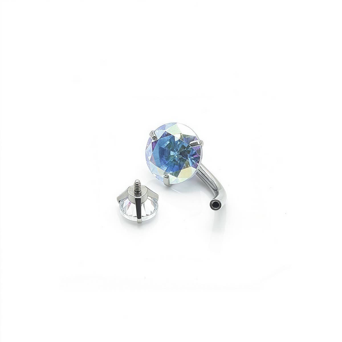 ROUND CZ 3 PRONG STAINLESS STEEL NAVEL RING_CWMM9377