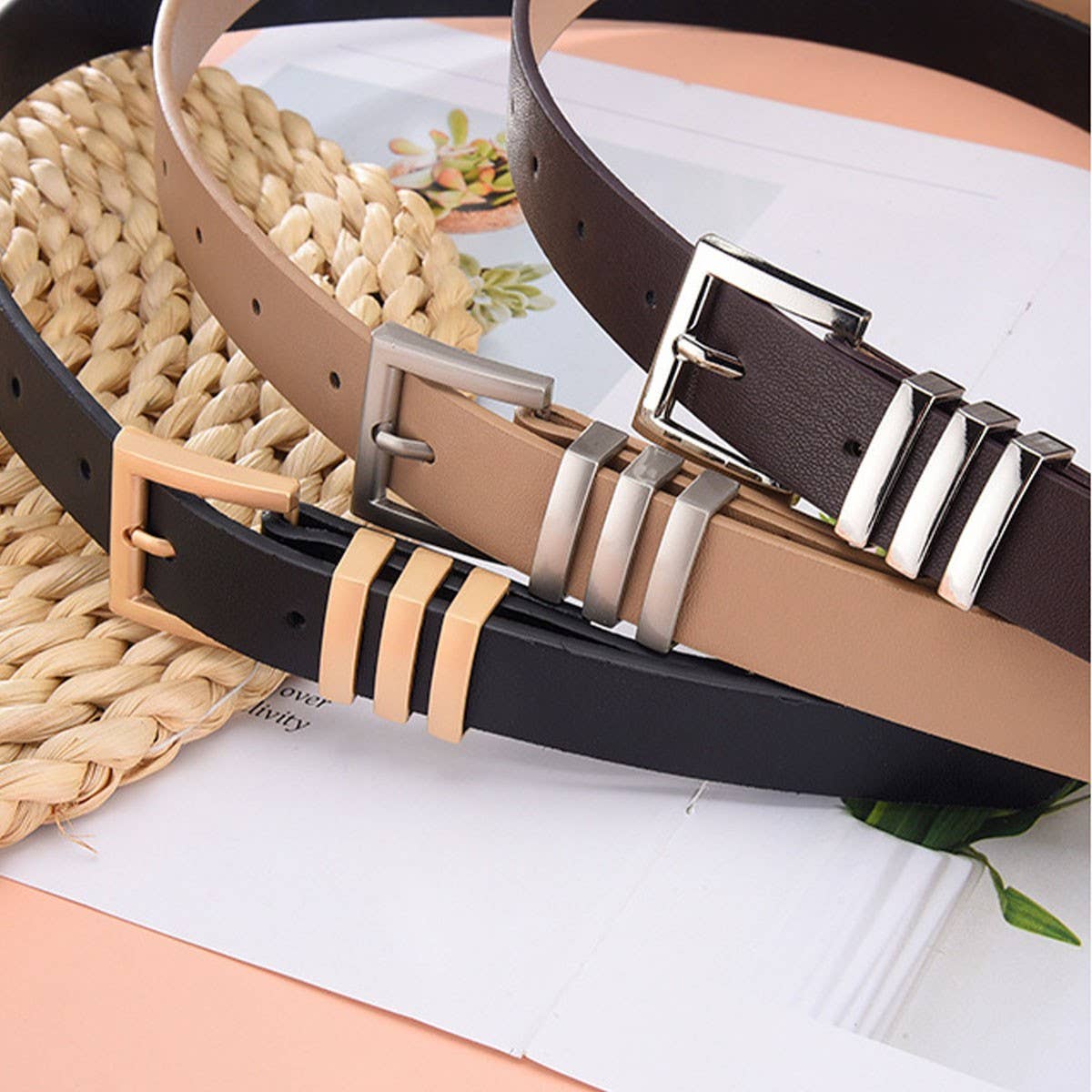 MATTE KOREAN STYLE METAL SQUARE BUCKLE BELT_CWASC0580