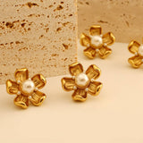 Vintage Style Pearl Titanium Steel Flower Earrings_Cwmm8912
