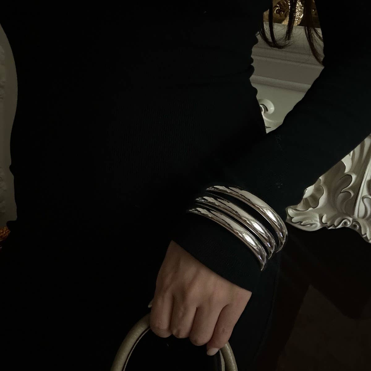 DESIGN GEOMETRIC SQUARE POLISHED RING BRACELET_CWMM3099