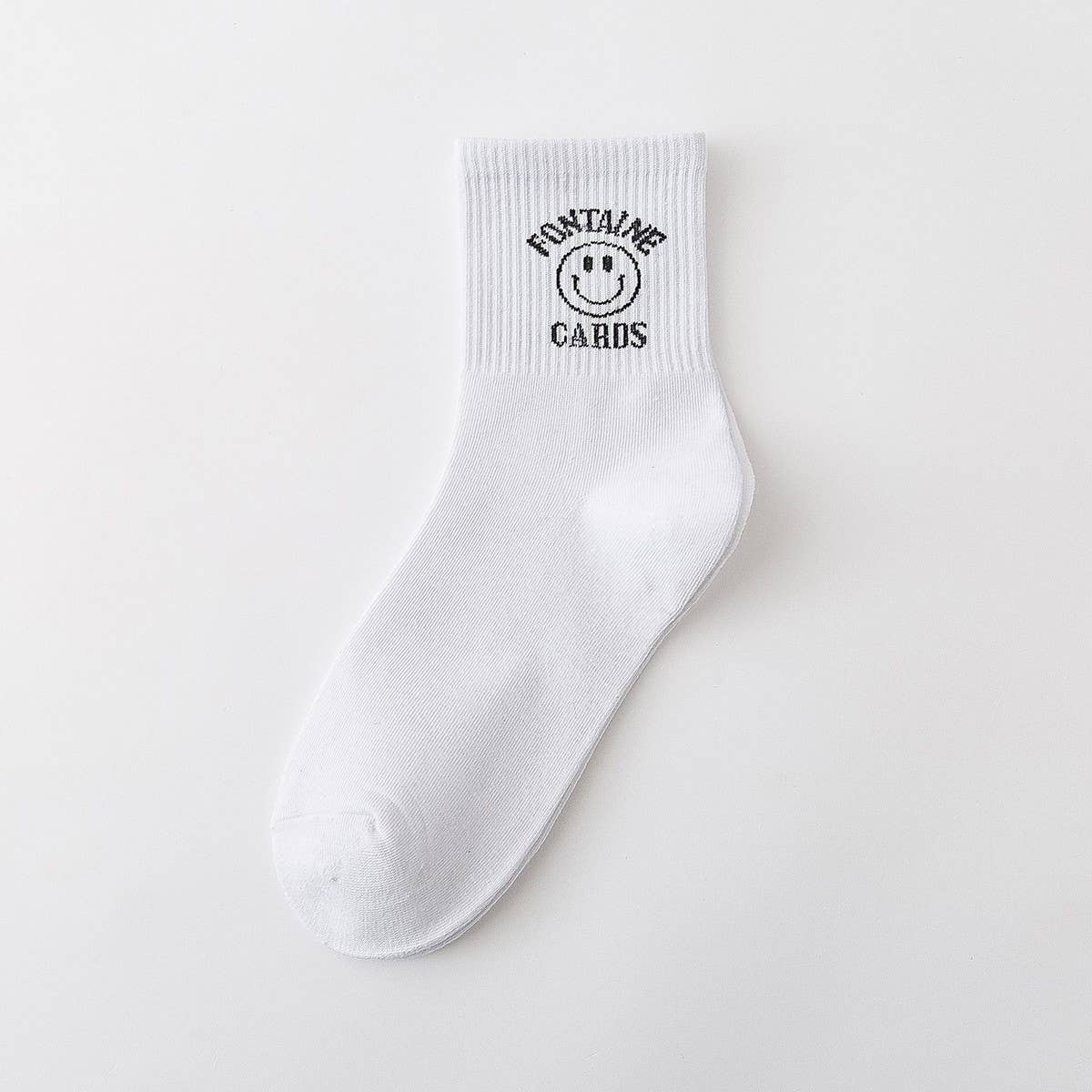 CARTOON BLACK AND WHITE SMILING FACE WOMENS SOCKS_CWMS1415