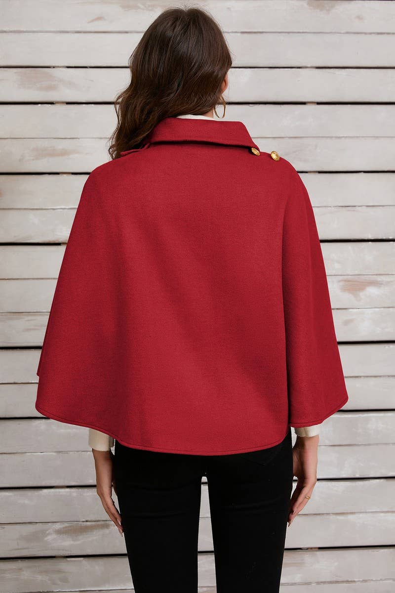 Cwoco0951_Solid Color Short Cape Shawl Coat