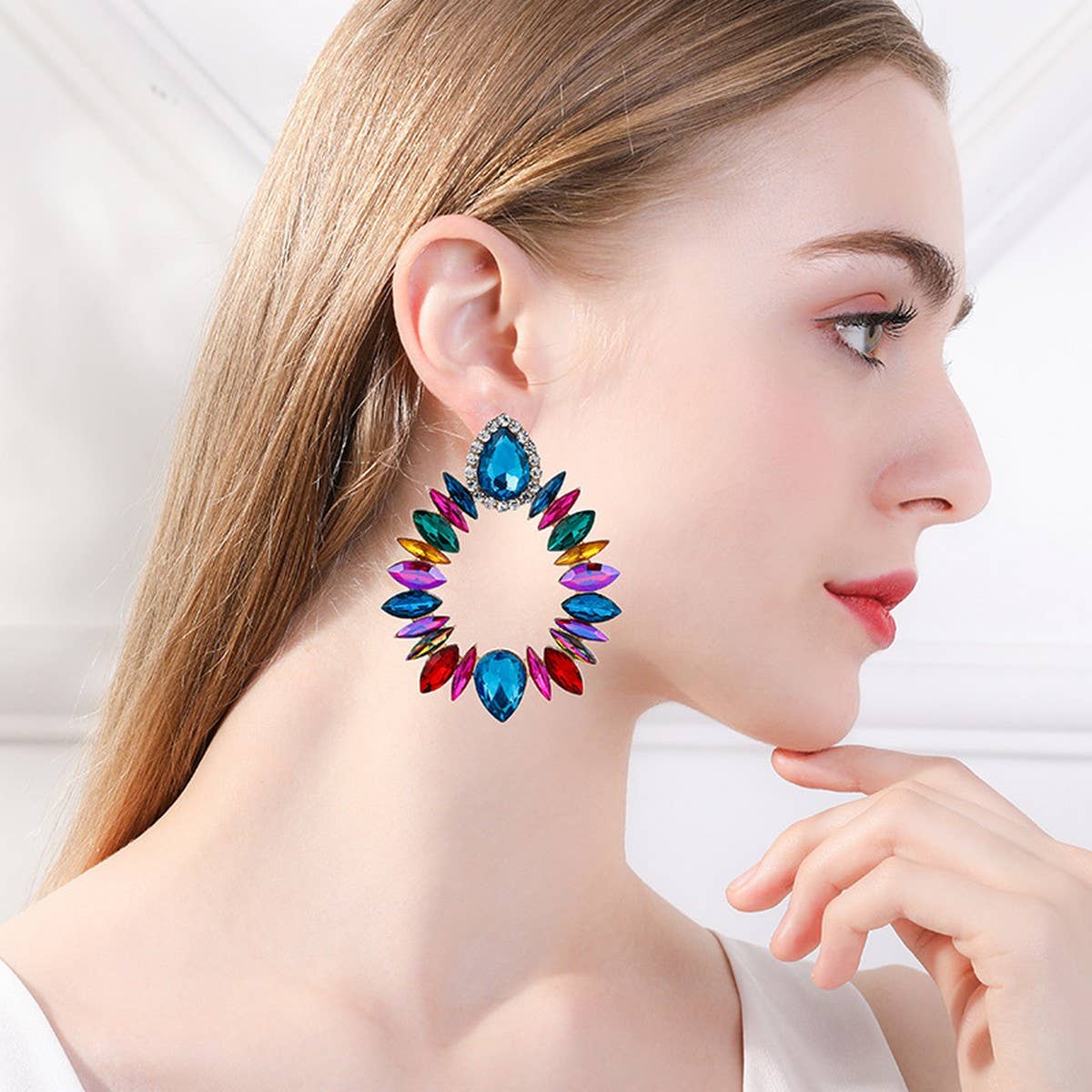 COLORFUL CRYSTAL GEOMETRIC DROP STUD EARRINGS_CWAJE0536