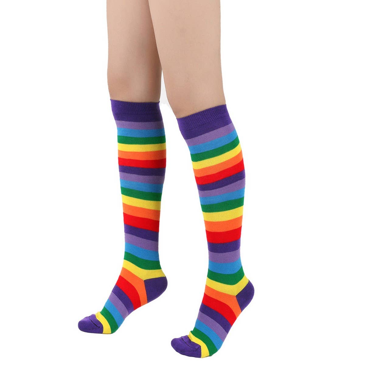 RAINBOW STRIPED MID LENGTH SOCKS KNEE LENGTH SOCKS_CWMS0310