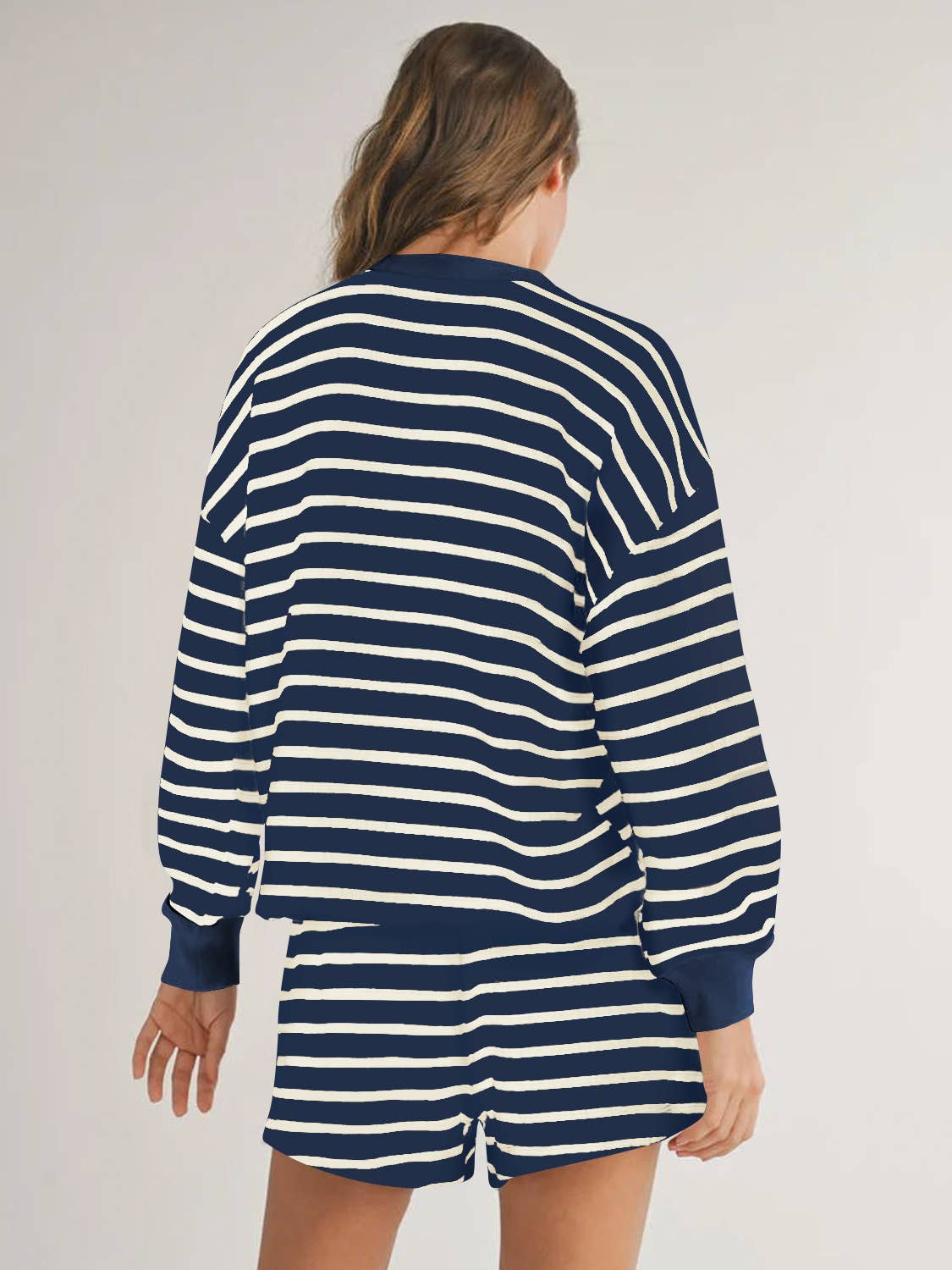 Two-Piece Color-Matching Striped Top And Shorts