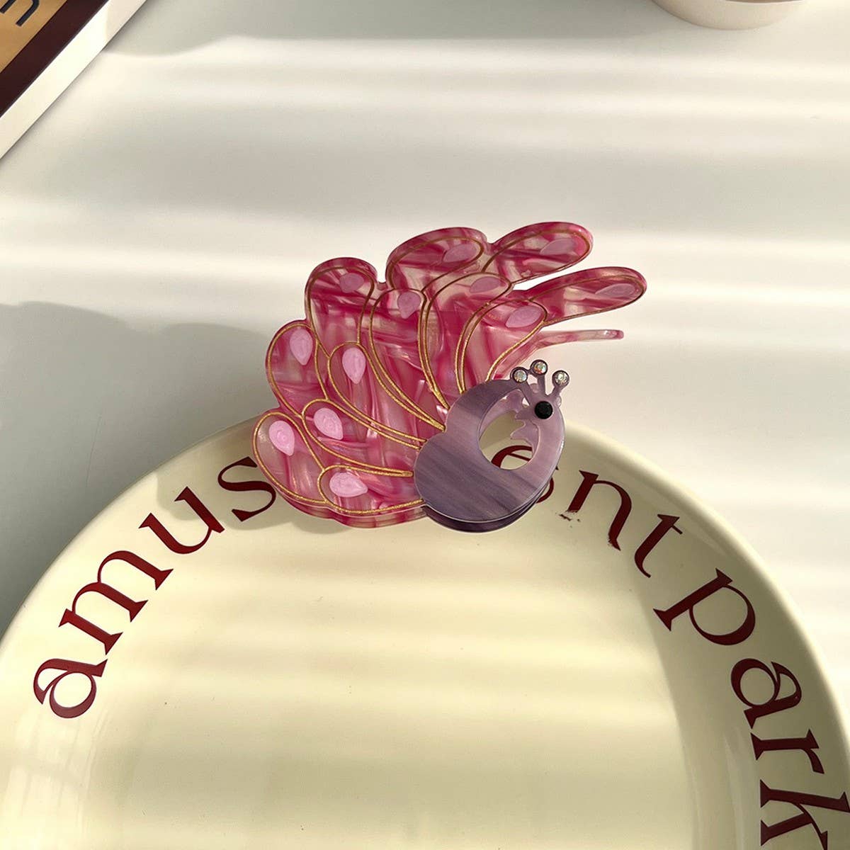 PEACOCK ACETATE HAIR CLAW RHINESTONE CHIC CLIP_CWAHA5900