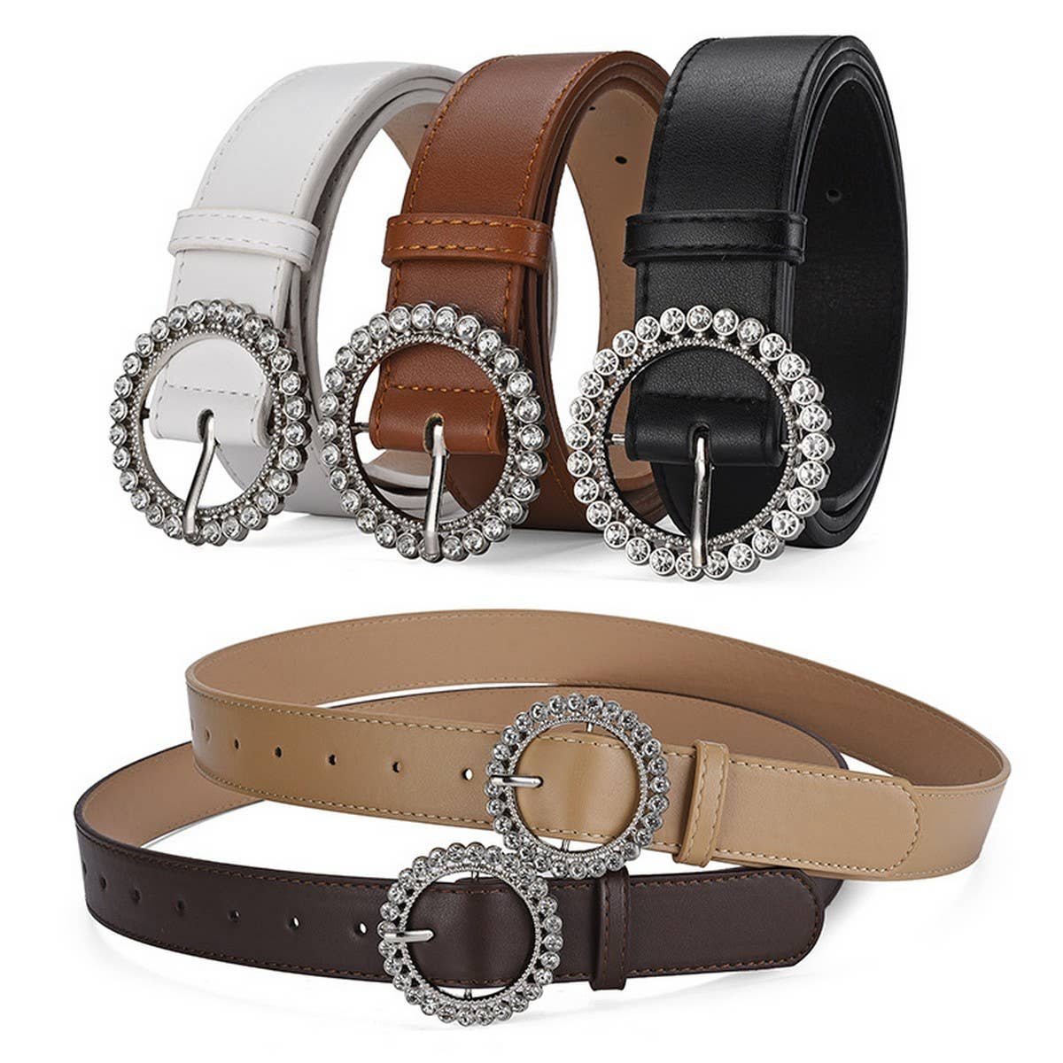 ROUND BUTTON CRYSTAL INLAID SOLID COLOR BELT _CWASC0575