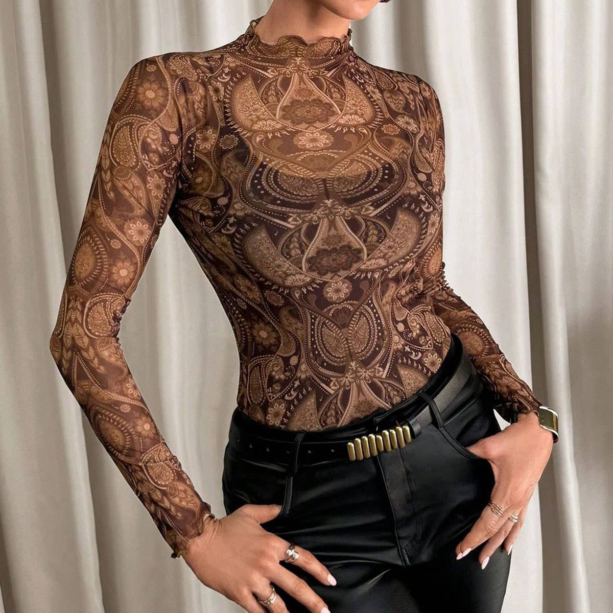 SEXY LEOPARD PRINT MESH FITTED T SHIRT_CWTBLL3423