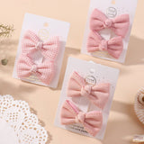BABY PINK PLAID LACE BOW HAIR CLIP SET_CWAHA6705