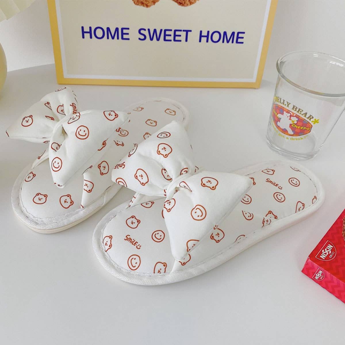 KLEIN BLUE SMILEY BEAR BOW SLIPPERS FOR WOMEN_CWMM2982