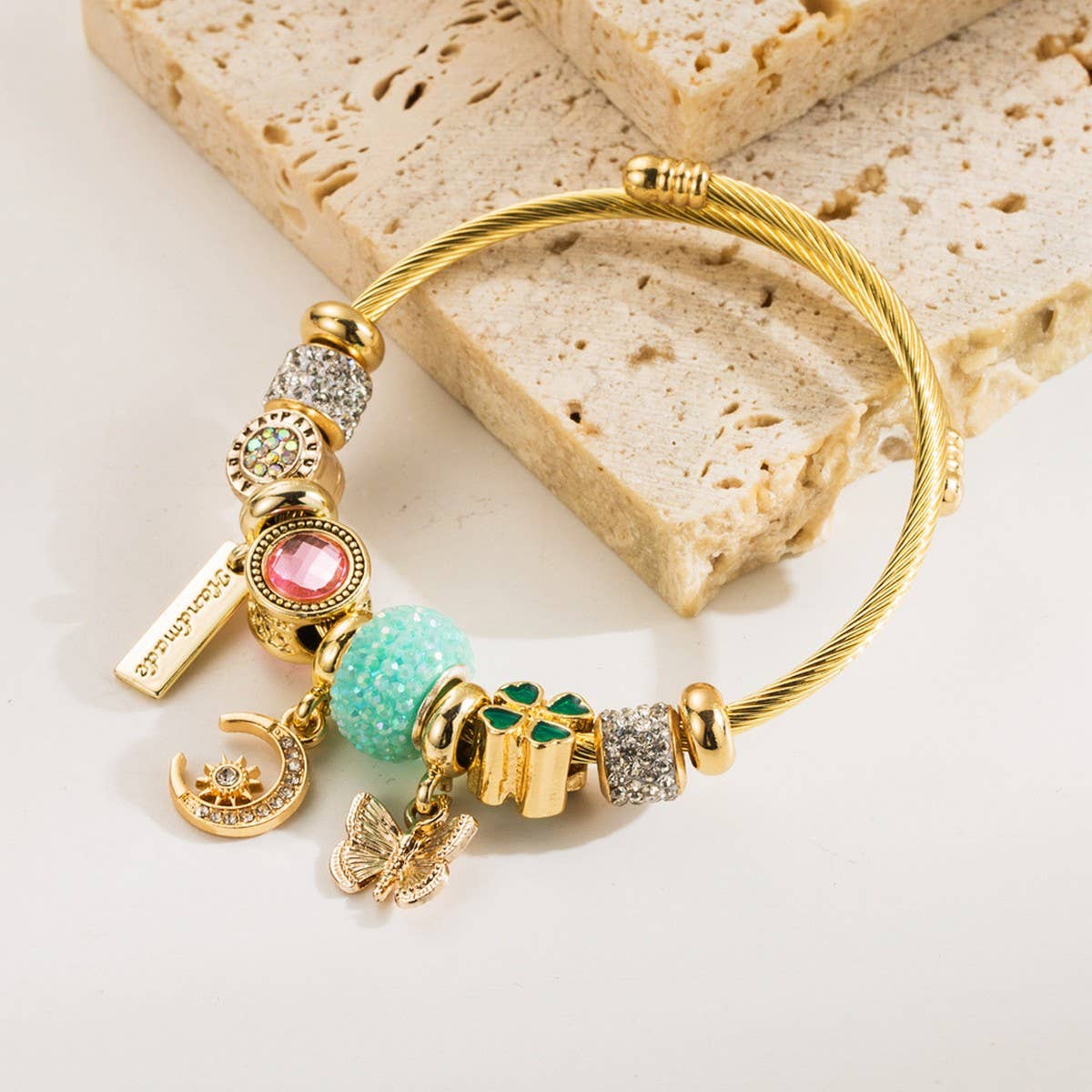 Trendy Moon Butterfly Stainless Steel Bracelet_Cwmm8593