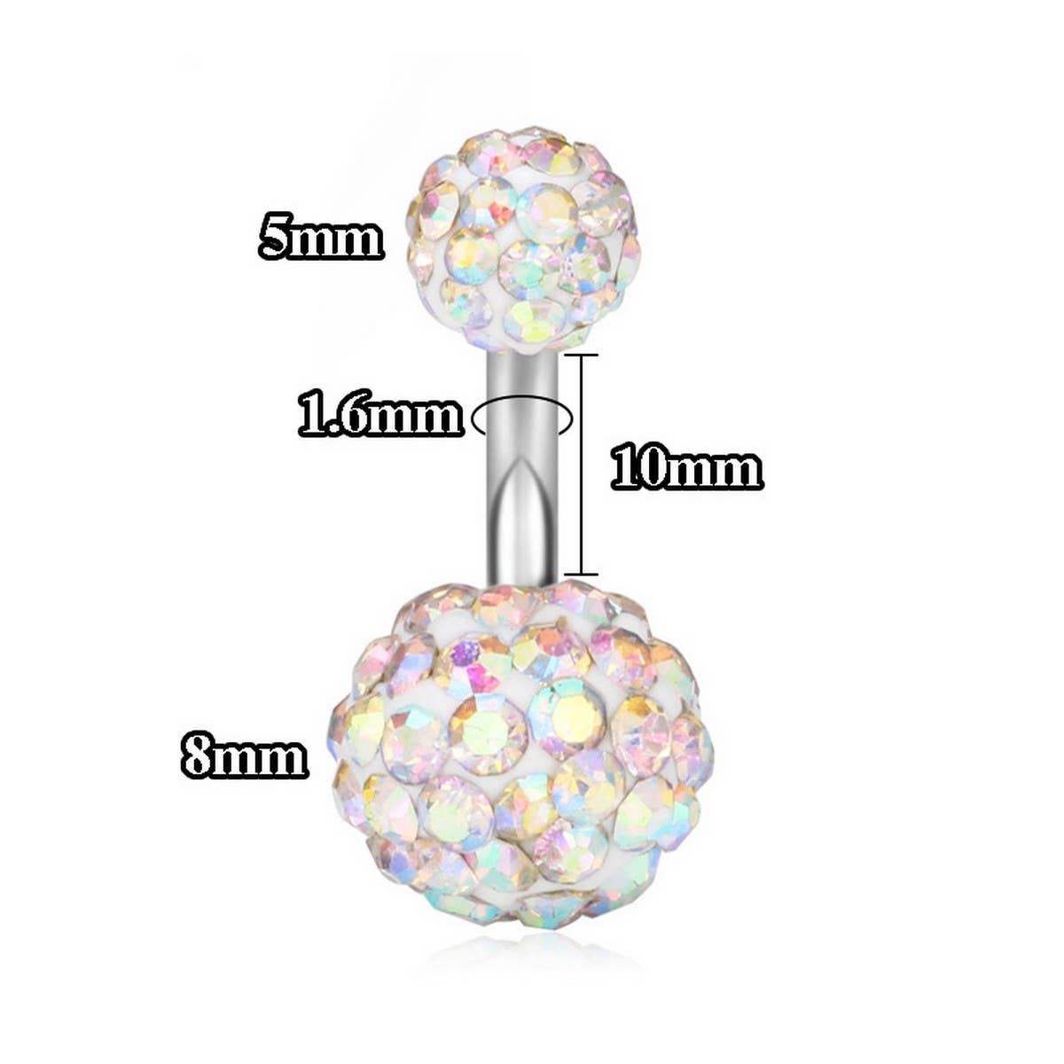 CLAY BALL BELLY RING CZ STAINLESS STEEL PIERCING_CWMM9193