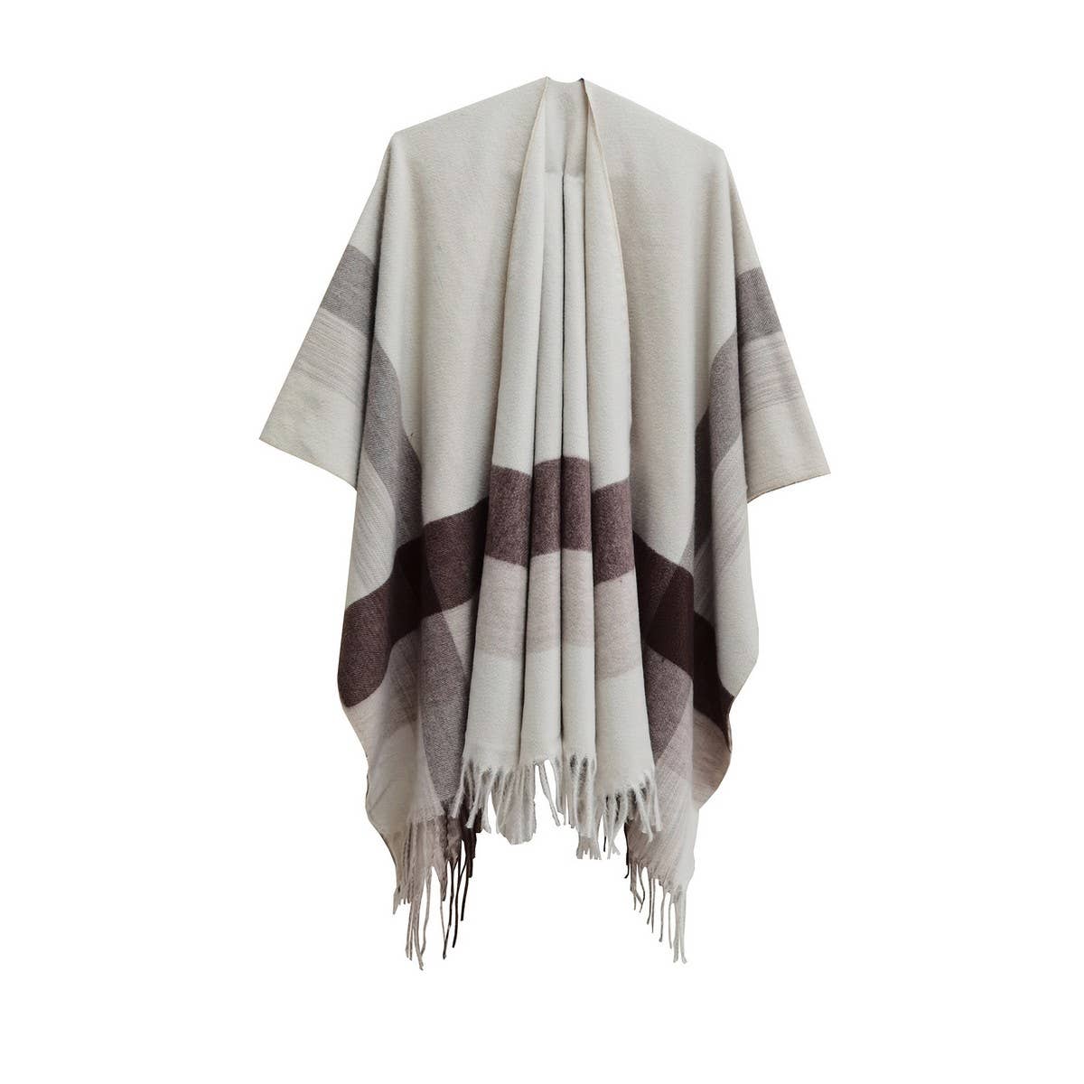MONOCHROME STRIPED TASSEL WARM SHAWL CLOAK_CWASC0281